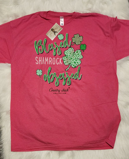 Country Chick Blessed Shamrock Obsessed t-shirt