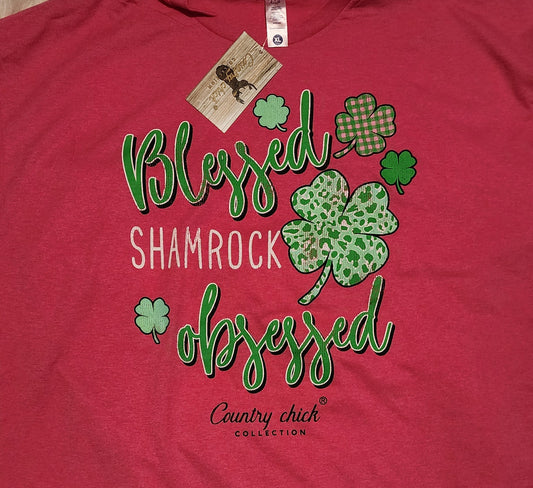 Country Chick Blessed Shamrock Obsessed t-shirt